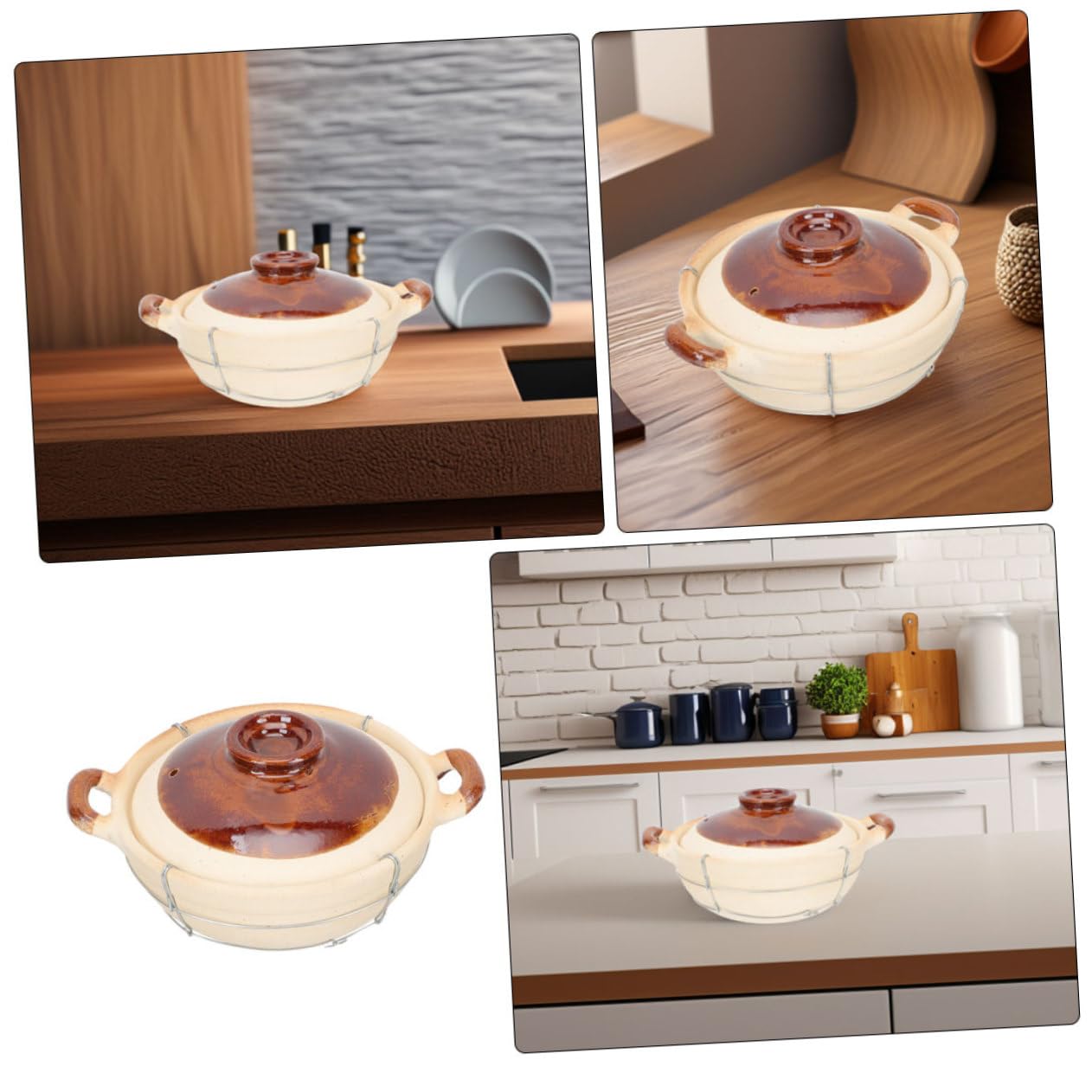 TOYANDONA 2 piezas Cazuela de Barro con Tapa Resistente Altas Temperaturas para Estofados y Sopas Olla de Arcilla Versátil para Horno de Unidades con Mango para Cocina Casera