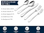 20 Pièces Argenterie Set pour 4, Yoehka Vaisselle de table en acier inoxydable, miroir durable, pour la maison et le restaurant, y compris la fourchette à couteaux, lave-vaisselle sans danger