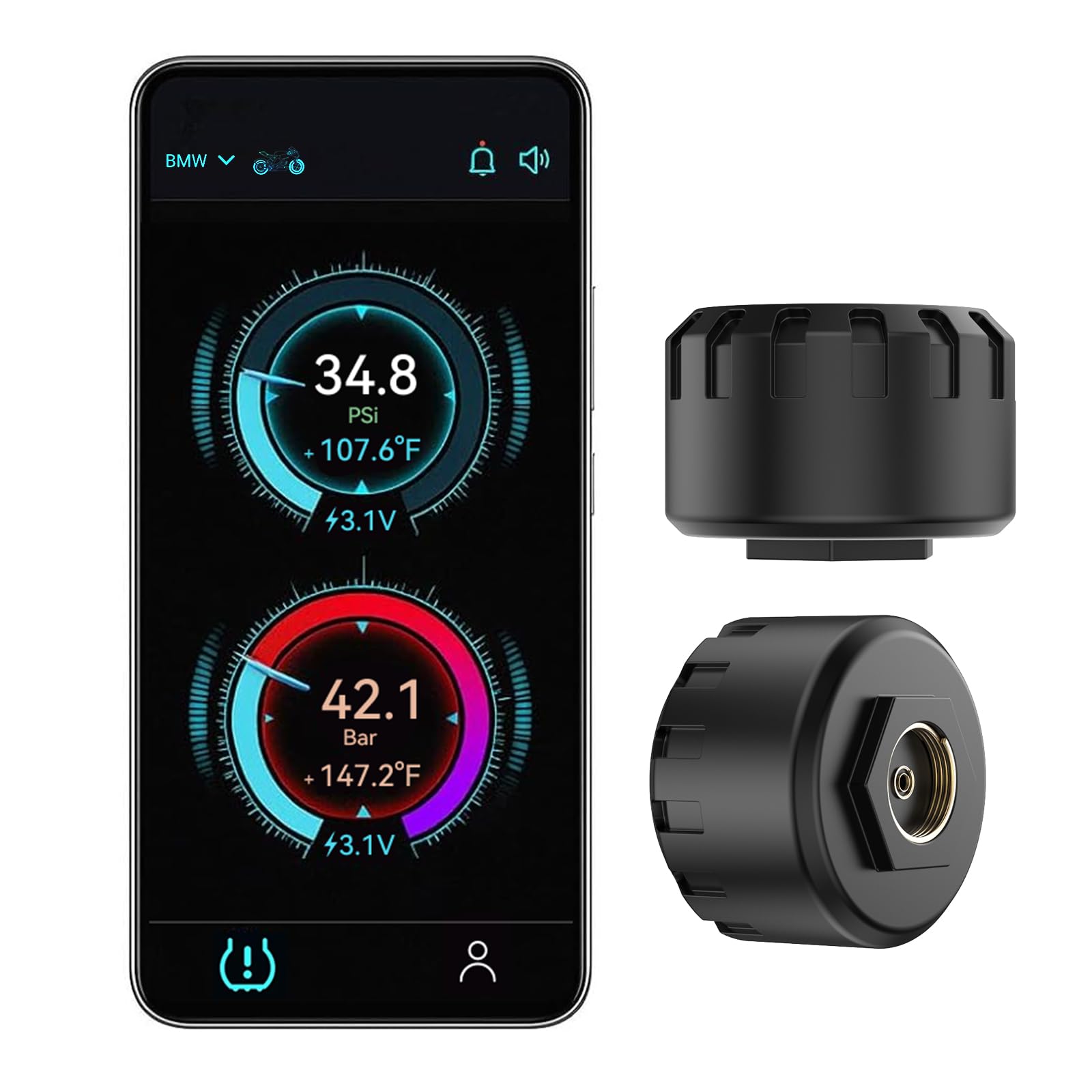 Spedal Reifendruckkontrollsystem TPMS für Motorrad – Bluetooth Reifendrucksens mit App: Druck & Temperatur präzise, Wasserdicht, Echtzeit-Alarm, für iOS & Android (3)