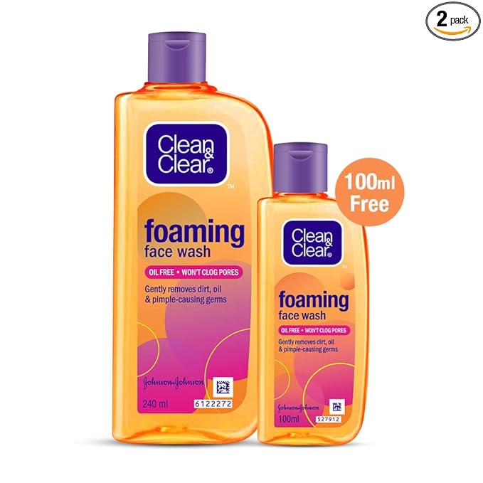 Clean & Clear Foaming face wash for oily skin, removes 99.8% pimple causing germs, Home & travel combo pack offer- Buy 240ml Get 100ml Free at Rs. 336