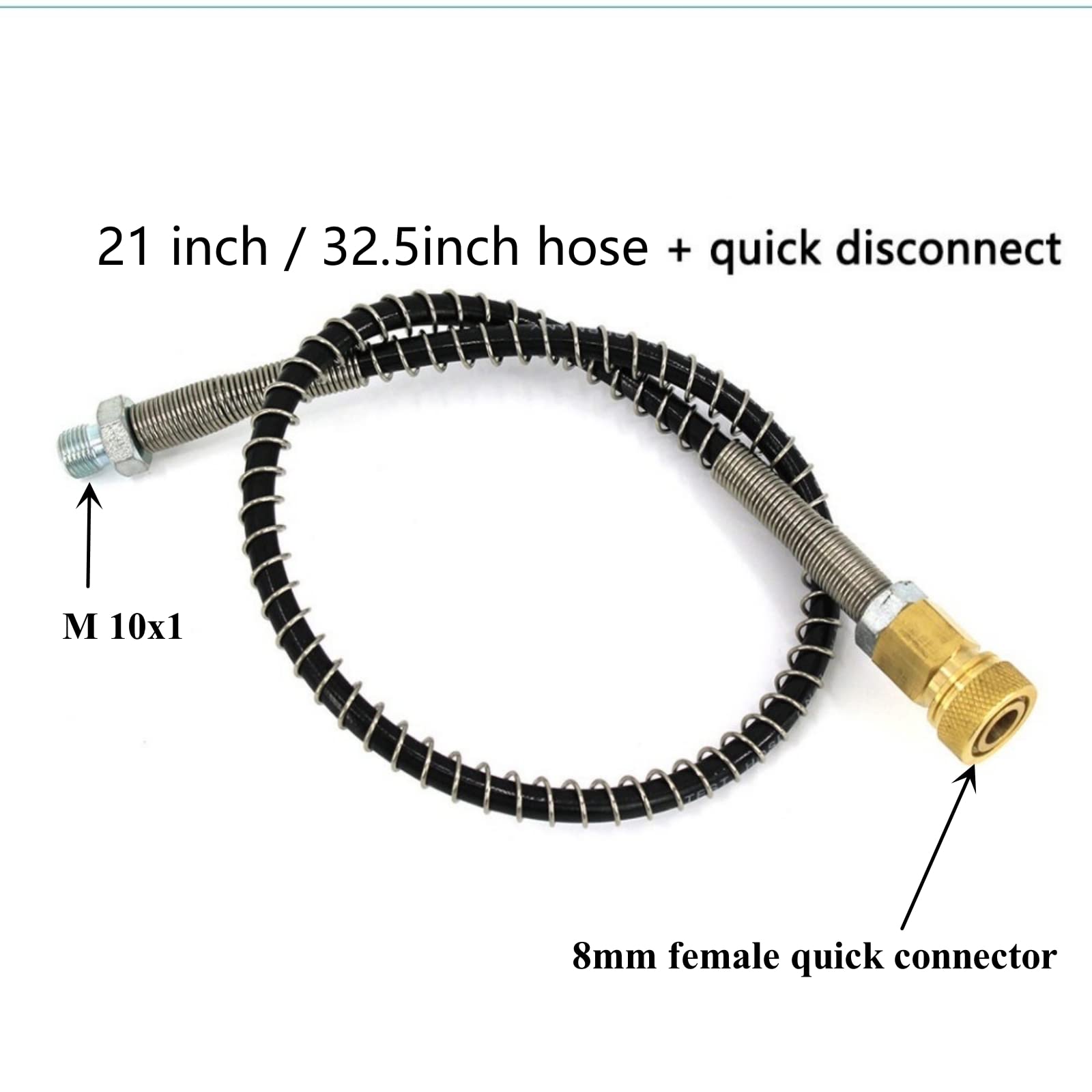 AIRMEGA High Pressure Airsoft Quick Connect Hose with Spring Wrapped M10X1 Male Female Thread for Pcp 63 Mpa 2pcs (32.5 inch)
