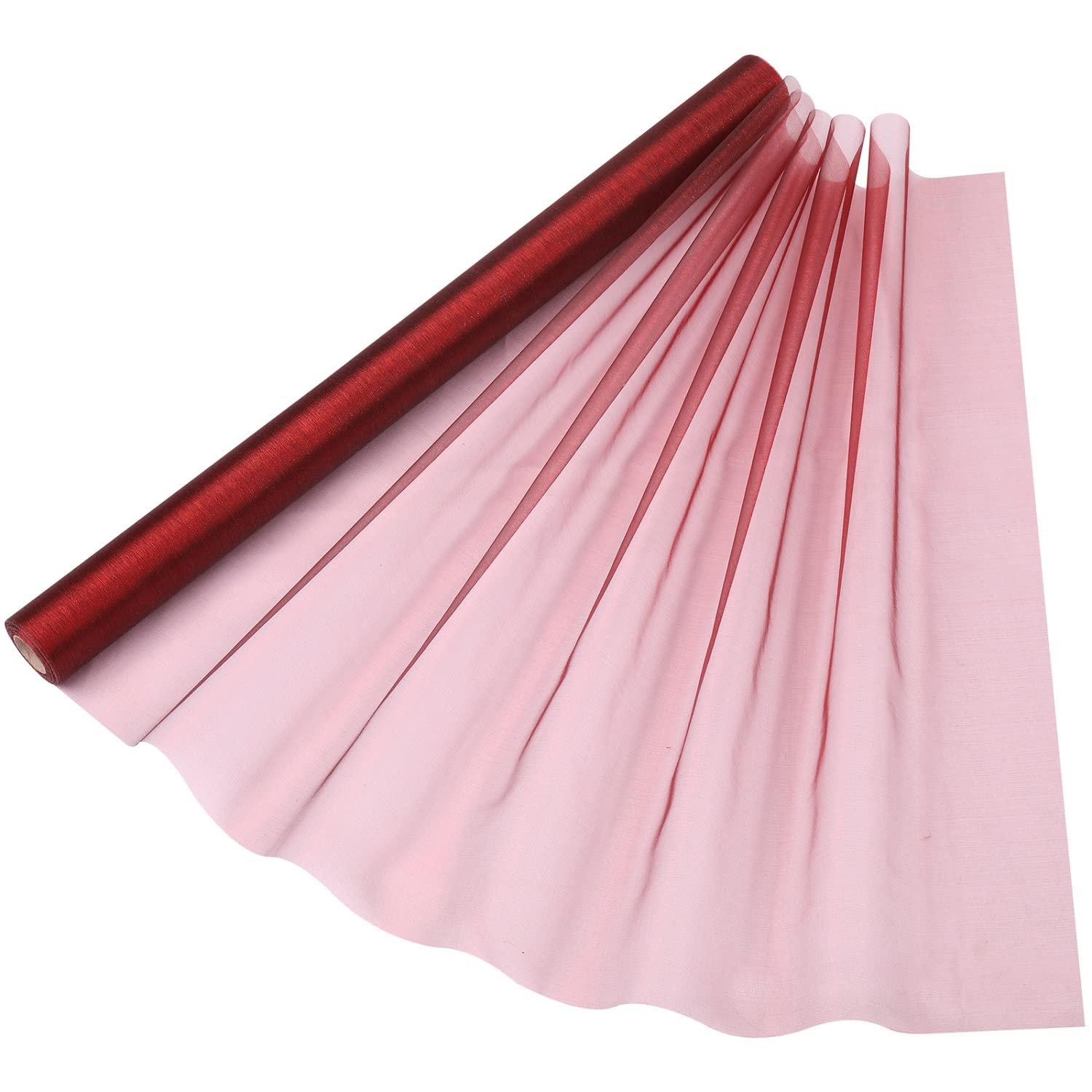 70cm x 15m Roll of Organza Sheer Fabric - Elegant Decorative Cloth for Wedding Chair Bows, Table Runners, Party Favours - Crafting Supplies for Ribbons, Dress Accents,and Bags, Burgundy