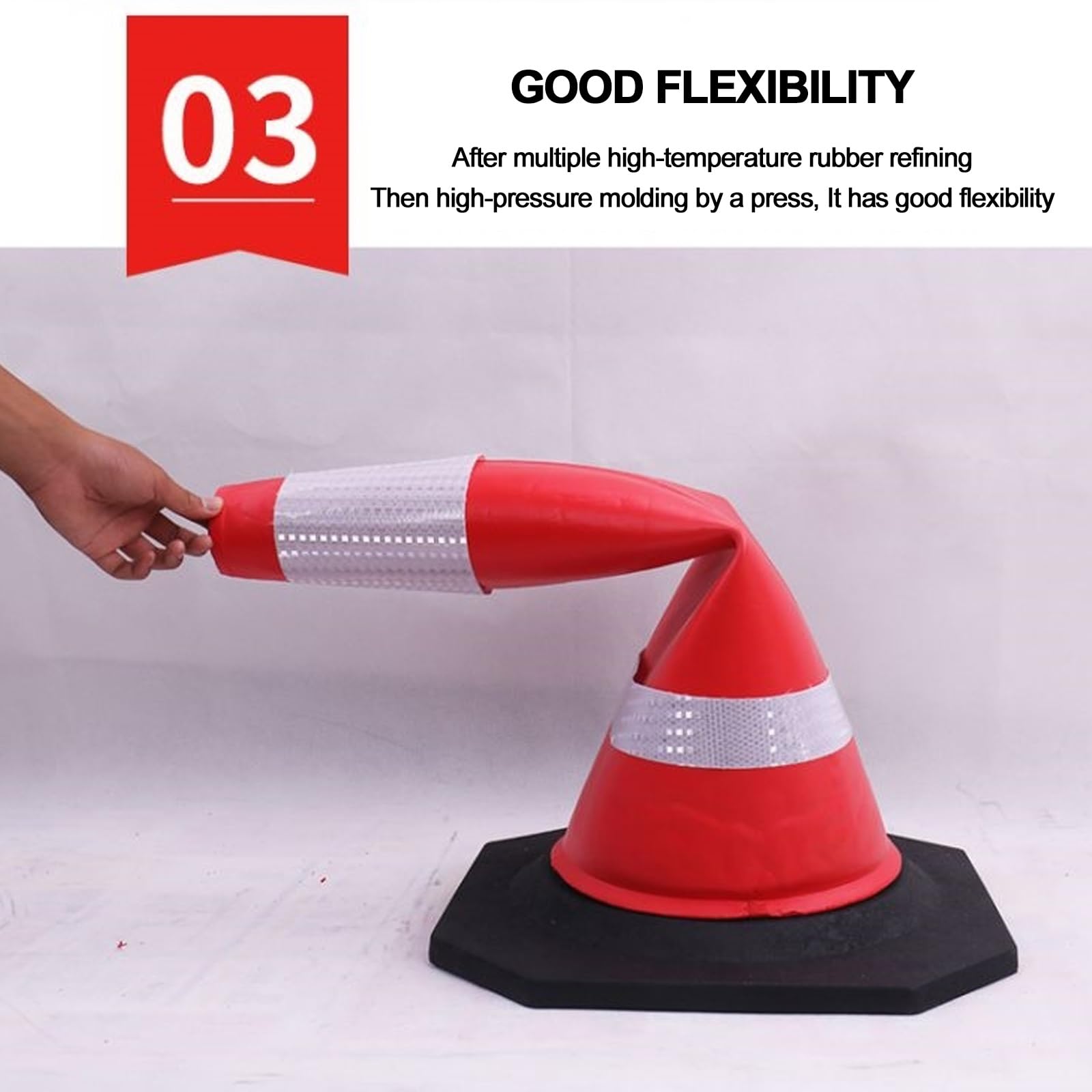 2 Postes Delimitadores de Tráfico de Goma con Base Negra Pesada, Conos Viales Flexibles Resistentes a Impactos con Collares Reflectantes Alta Visibilidad para Seguridad Vial(70cm/28in)