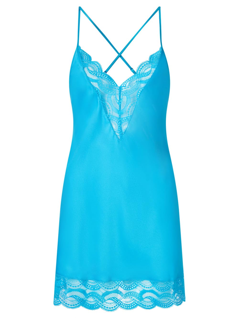 Ann Summers Women's Blue Adoration Satin Lace Chemise Lingerie For