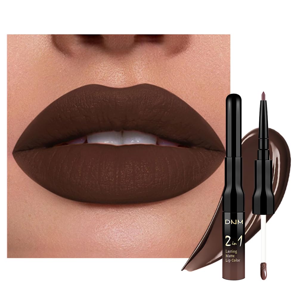 evpct 1Pcs Dark Deep Brown Chocolate Matte Lip Liner and Liquid Lipstick Stain Makeup Set for women, Long Lasting Smudge Proof Lipstick labiales matte