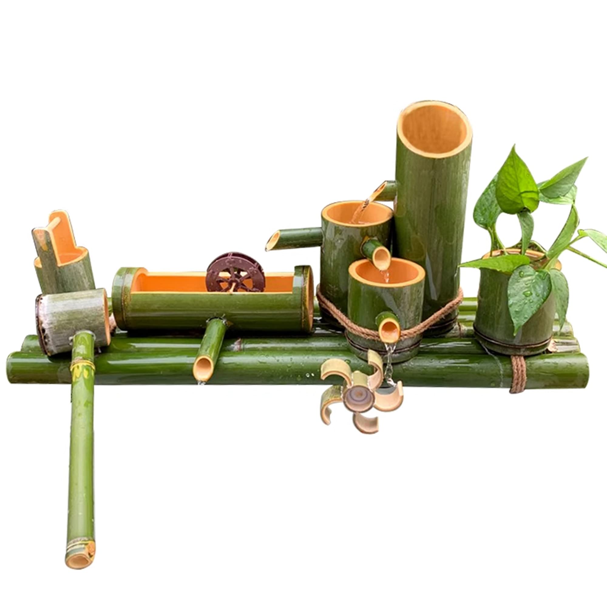 asdchZen Natural Bamboo Water Fountain, Water Features Kit With Pump & Feng Shui Wheel, Garden Fountains Outdoor Patio, For Indoor Pond Fish Tanks Flower Pots, 100Cm,80cm