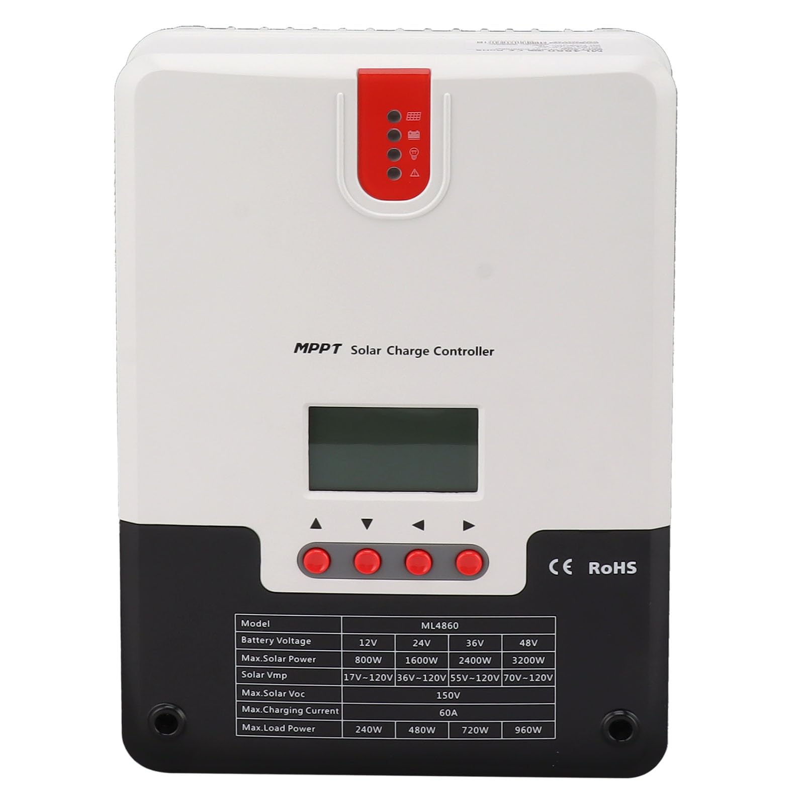 Regulator Panelu Słonecznego, 60A MPPT Słoneczny Sterownik ładowania Słonecznego 12V 24 V 36V 48V Panelu Słonecznego Regulator Akumulatora 4 -stopniowe Wyświetlacz LCD, Kontrolery Energii