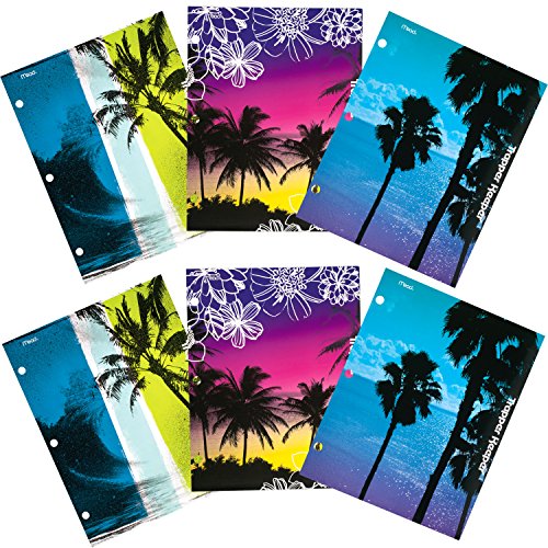 Mead Trapper Keeper 2-Pocket Folders, Fun in the Sun , Assorted Designs, 6 Pack (73453)