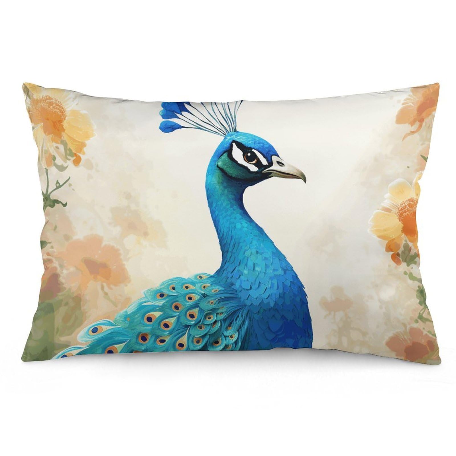 2 Pack Pillow Cases for Hair and Skin, Soft Breathable Pillow Case Covers with Hidden Zipper, Cartoon Blue Peacock Pillowcase 16 "x24 Pillow Covers for Sleeping Gift