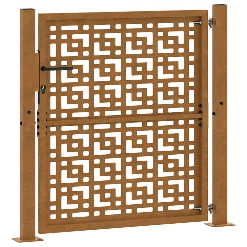 vidaXL Porte de Jardin Acier résistant aux intempéries Design croisé, Porte de clôture, Porte extérieure, Porte en métal, Porte de sécurité