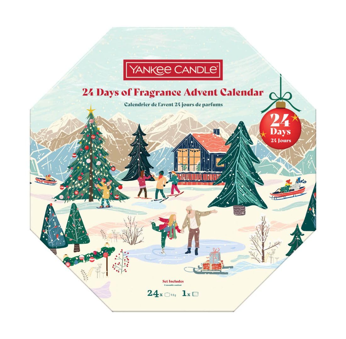 Yankee Candle Calendrier de l'Avent 2025 « 24 days of fragrance » - Contenu : 24 bougies chauffe-plat et 1 photophore