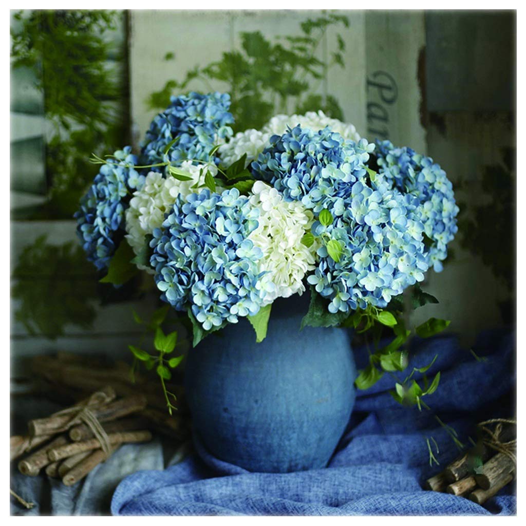 XDLEDMKIZ Artificial Flowers Artificial Flowers Silk Hydrangea Flowers With 16 Big Heads Fake Flower Bunch Bouquet For Home Wedding Party Decor Fake Flowers,Blue
