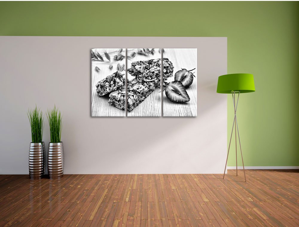 Pixxprint Gesunde Müsliriegel, Leinwandbild 3 Teilig, Gesamtmaß: 120x80cm, Wandbild, Dekoration, fertig gespannt, Kein Poster