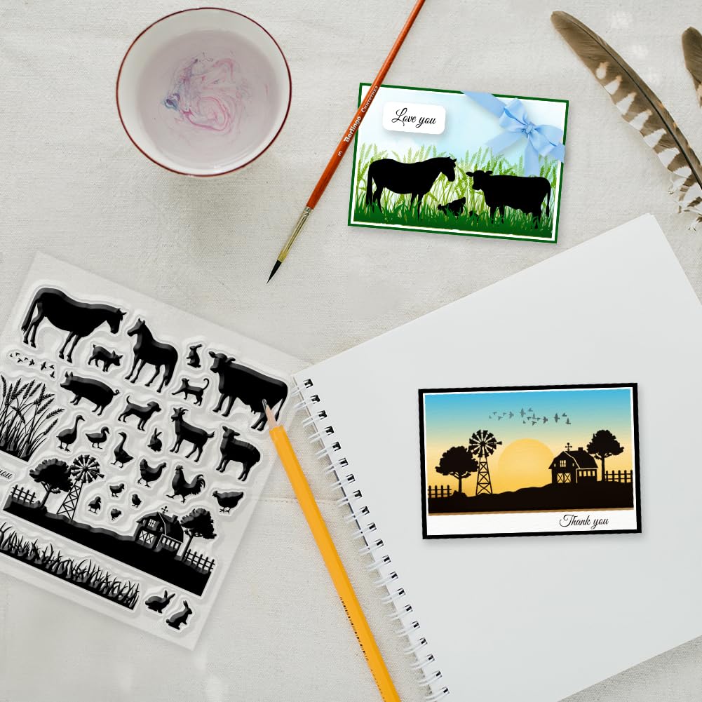 GLOBLELAND Tampons Transparents En Silicone Pour Animaux De La Ferme - 21,1 X 14,7 Cm - Vaches, Oies, Canards, Coqs, Chevaux - Pour Bricolage, Scrapbooking, Fabrication De Cartes