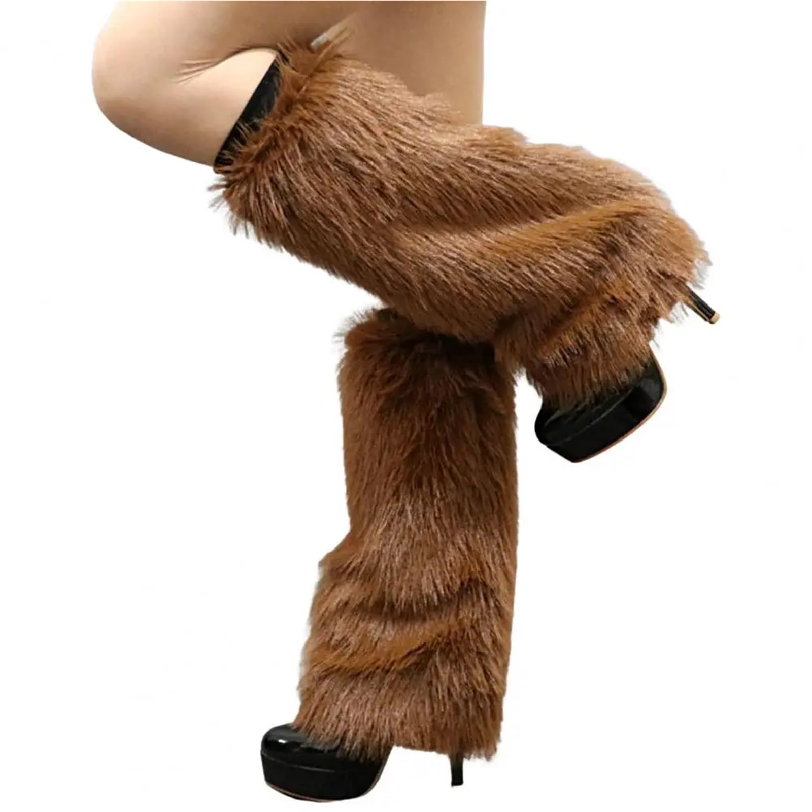 Faux Fur Fuzzy Leg Warmers 2Pair White Faux Fur Leg Warmers Punk Jk Knee length Hiphop Fashion Warm