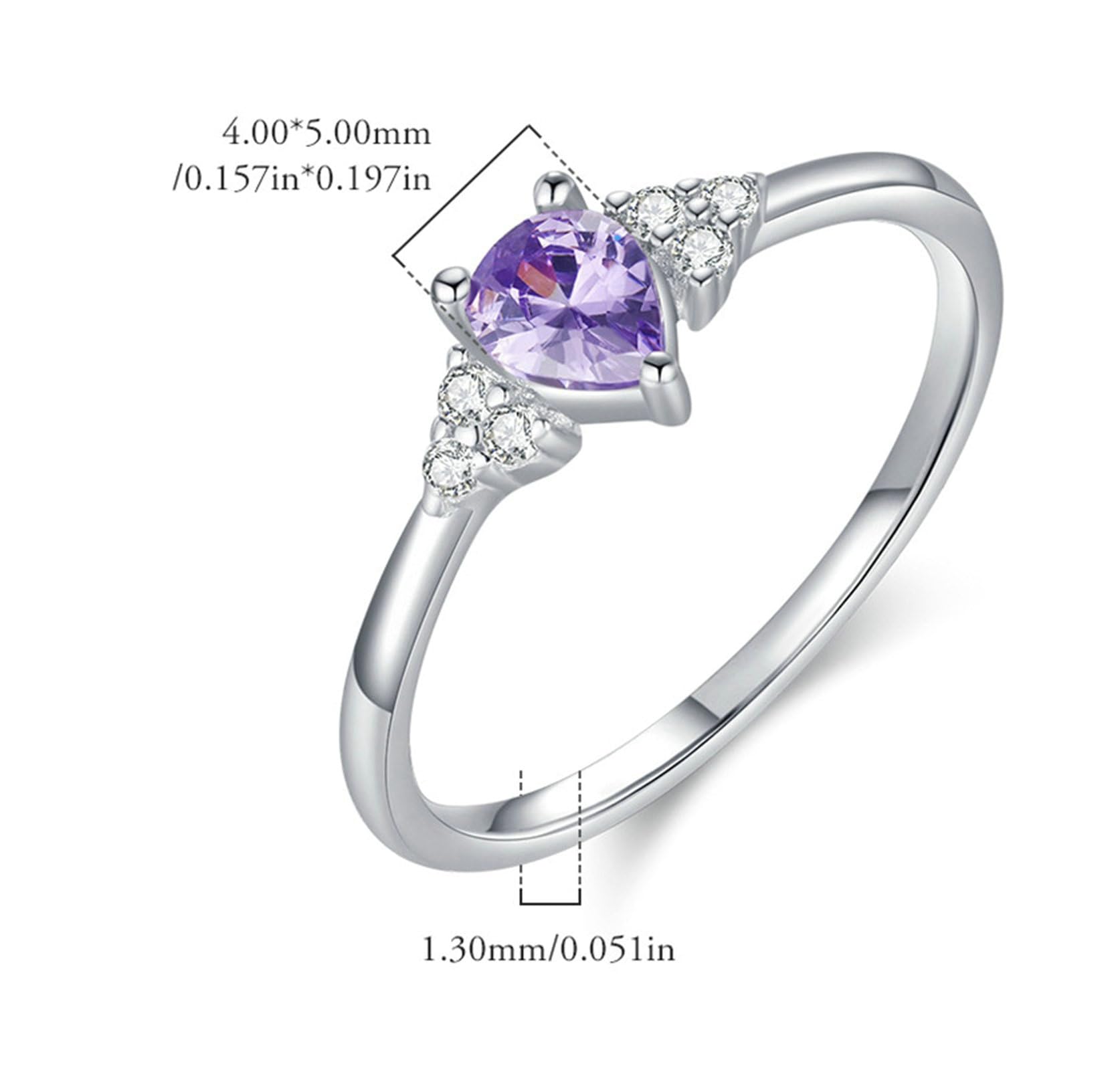Anillo de oro blanco de 9 K/14 K, amatista morada, 4 x 5 mm, redondo con ópalo violeta, amatista, anillo para mujer, anillo de moissanita, anillo para mujer
