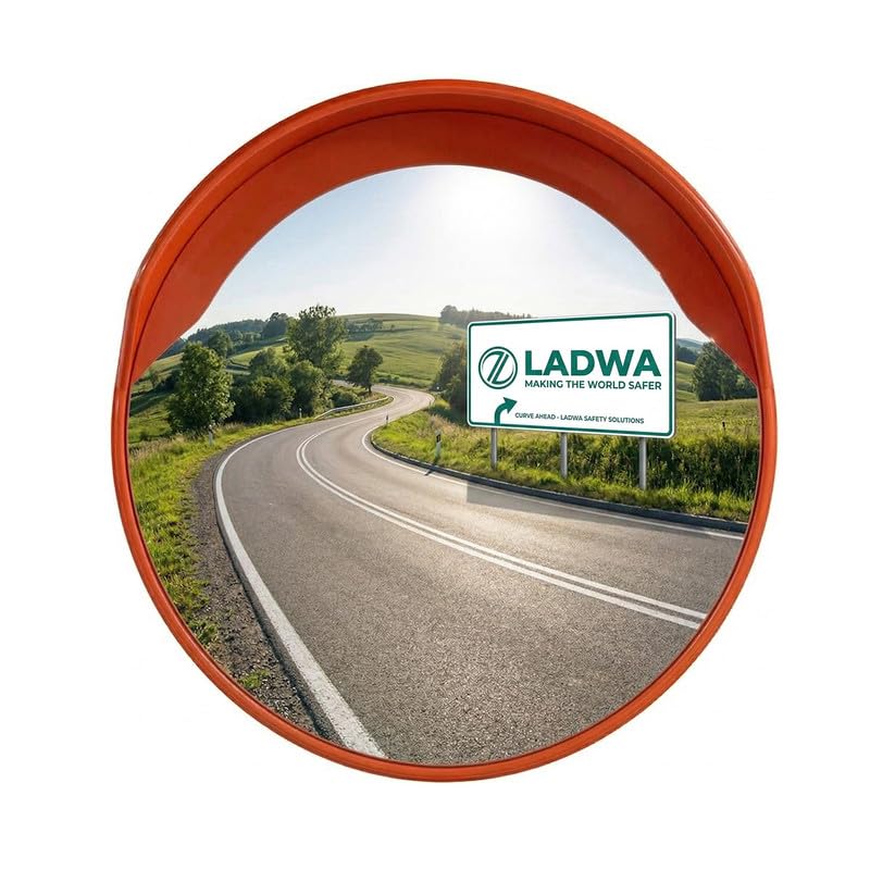 Image of LADWA 40-Inch Convex Mirror | Road Safety & Traffic Security Mirror | Unbreakable Polycarbonate Lens with Flat Back | Adjustable Mounting Bracket | Installation Kit with Nuts & Bolts Included
