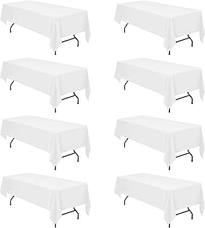 8 Pack White Tablecloths for 8 Foot Rectangle Tables 60 x 126 Inch - 8ft Rectangular Bulk Linen Polyester Fabric Washable ...