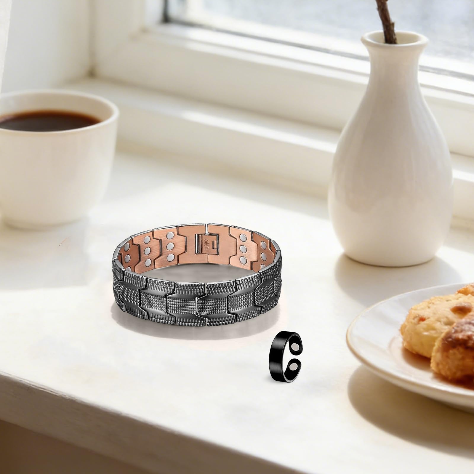 Pulsera de cobre para hombres, pulsera de hombres con 3X fuerza magnética ajustable de 3500 Gauss — view 7
