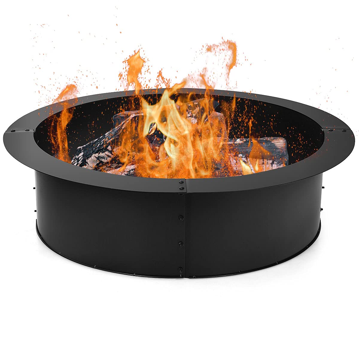 COSTWAY Feuerschale, 92 cm außen 77 cm innen, Feuerschalen für den Garten, runde Feuerstelle Outdoor, Brennschale Feuerstellenring, Metall, für Holzverbrennung Terrasse Camping, Schwarz
