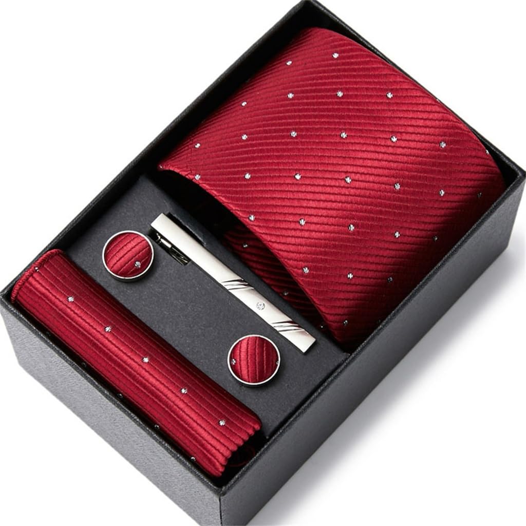 JFDBGU Cufflinks Casual Everyday Formal Wear Men's Suit Tie Business Men's Tie Gift Box Pocket Towel(Red)