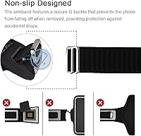 Vista 4 de JEMACHE Brazalete para correr para iPhone 17 16 15 14 13 Pro Max/Plus, Samsung Galaxy S25 S24 S23 Ultra/Plus, bolsa de brazo con hebilla G (negro) S