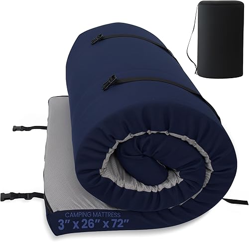 Colchón de espuma viscoelástica de alta densidad, colchón de espuma para dormir, colchón de viaje enrollable, cubierta resistente al agua y parte