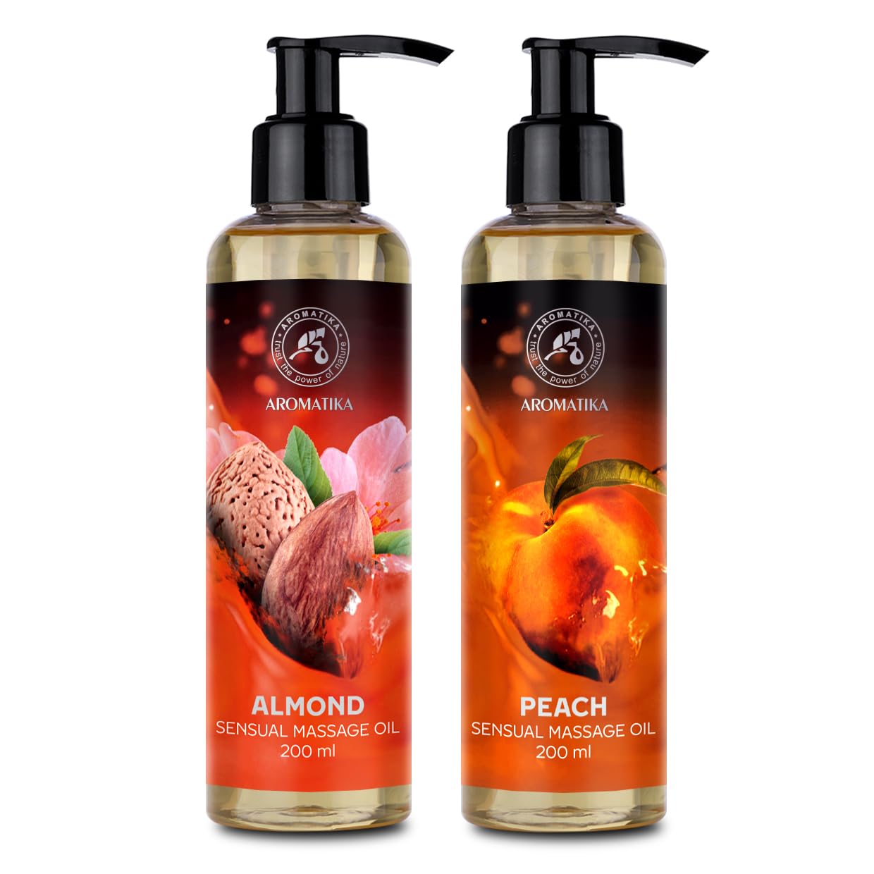 Huile de Massage Sensuelle Set Amande & Peche 2x200ml Naturelle Melange d’Huiles d’Amande...