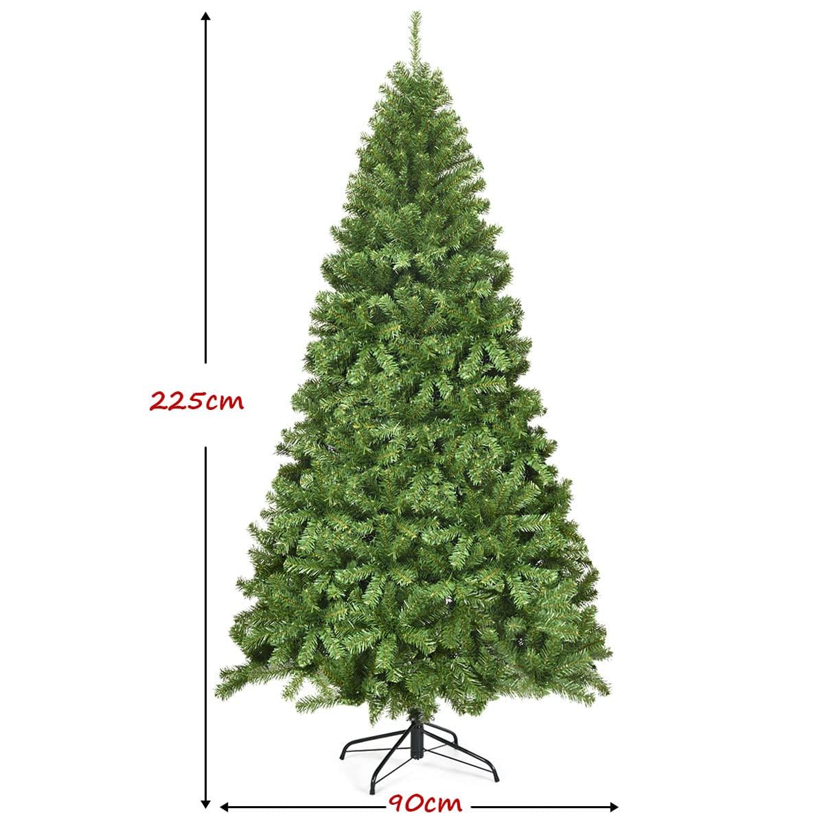 RELAX4LIFE Árbol de Navidad de PVC Ignífugo 180/225cm con 928/1346 Ramas, Árbol de Navidad con Soporte Plegable de Metal y Apertura Automática para Casa, Tienda, Oficina, Verde (225 cm)