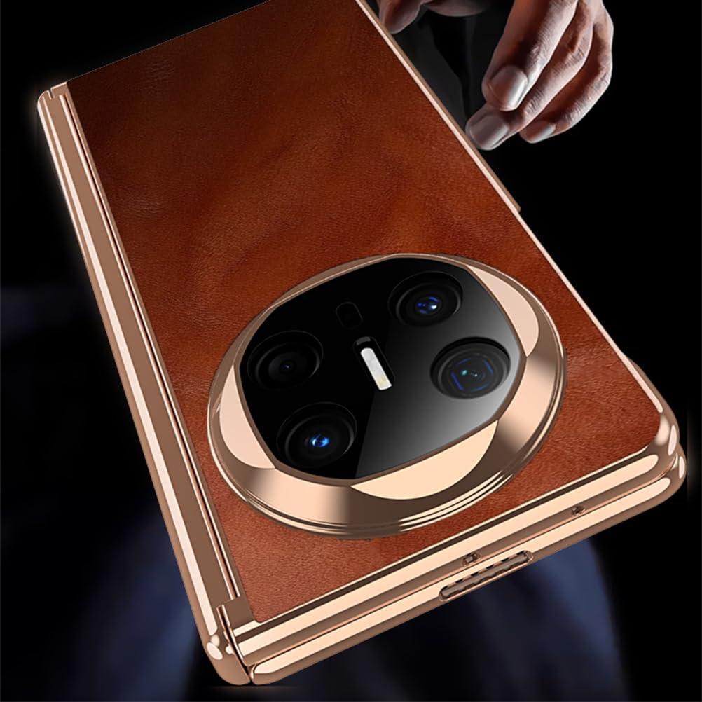 Prawdziwa skóra etui do Huawei Mate X6, etui na aparat antywstrząsowy ochrona galwaniczna ultracienka obudowa, brązowy, matowy X6