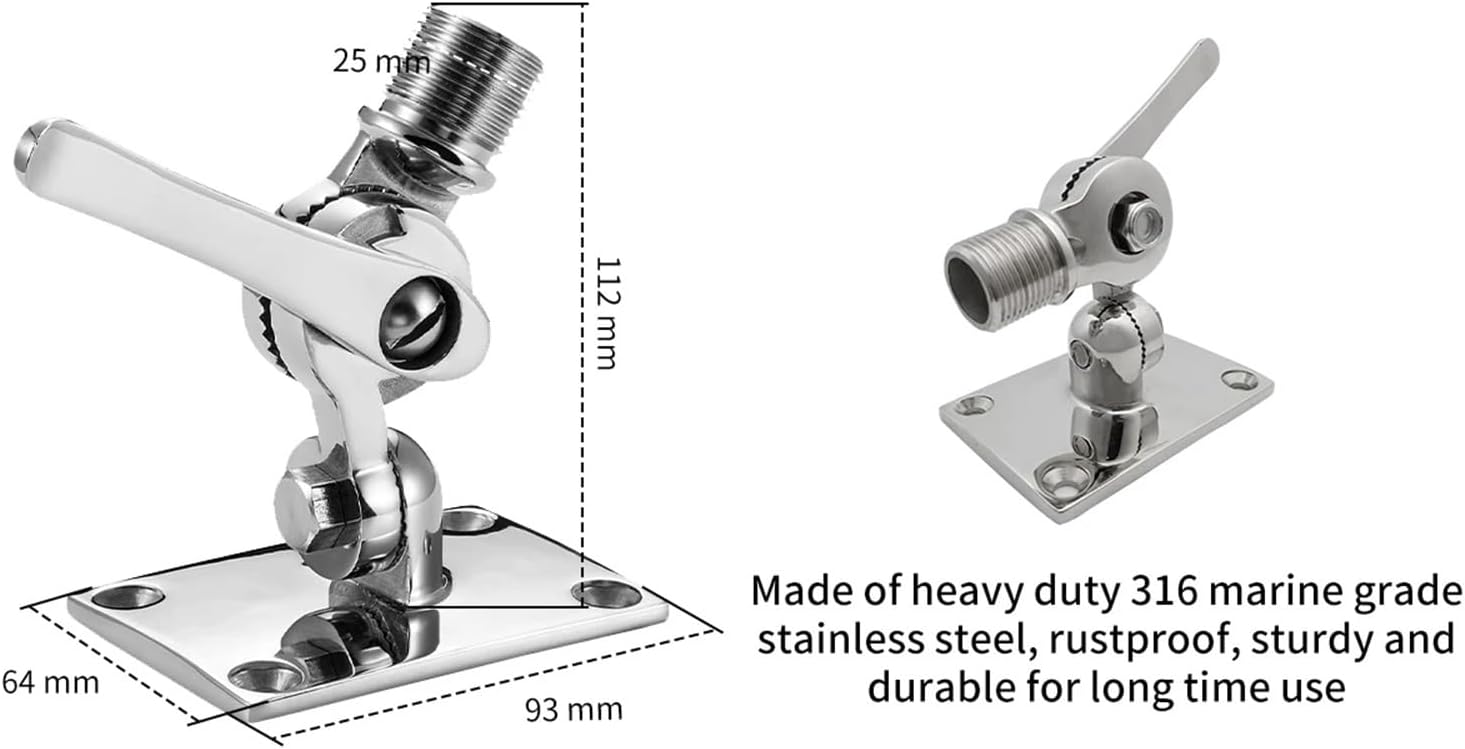 1pcs 316 Stainless Steel Adjustable Base VHF Antenna Dual Axis Ratchet Mounts Antenna Base Boat Hardware