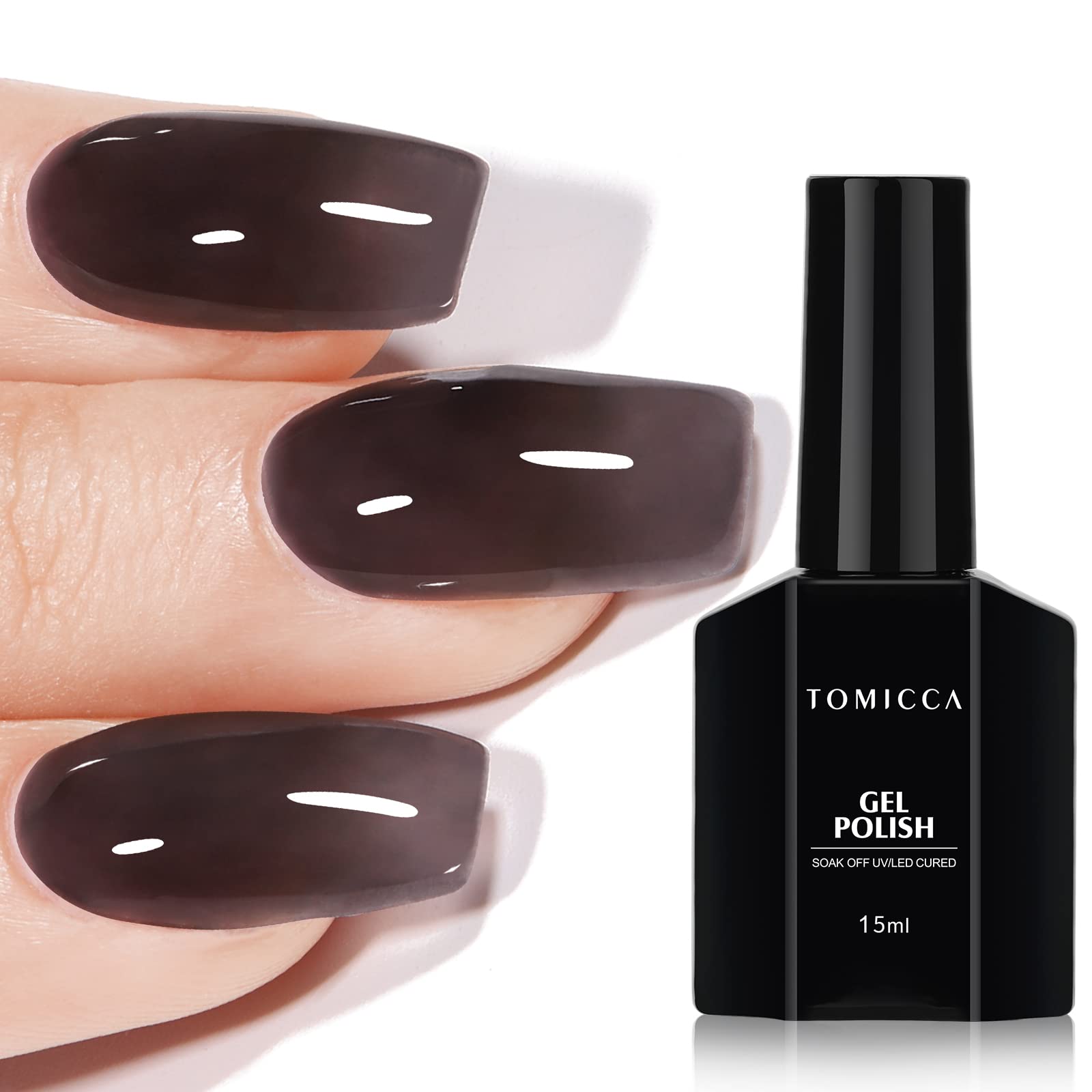 TOMICCABlack Crystal Gel Nail Polish -15ML Translucent Gel Nail Polish Soak Off UV LED Nude Gel Polish French Nail Gel for DIY Manicure Home Salon Nail Art