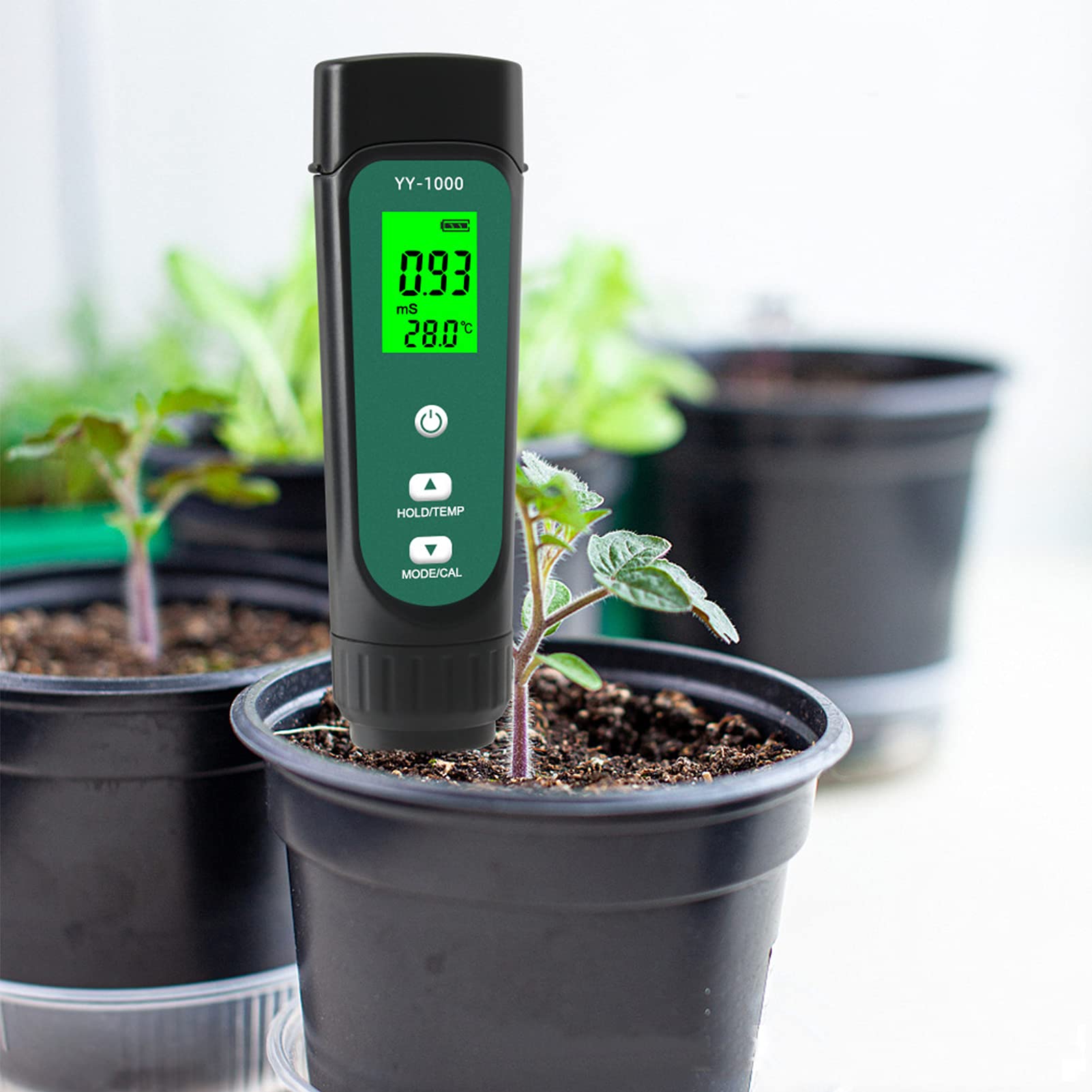 Kavolet Tester di suolo digitale LED,tester di suolo tre in (test di conducibilità/temperatura/umidità CE), tester di terreno ideale per la cura delle piante, giardini, prati e fattorie