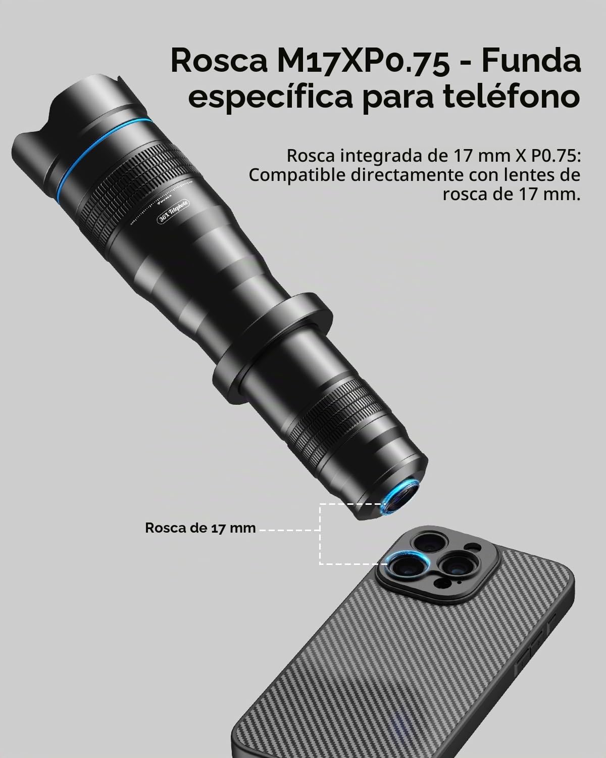 APEXEL Teleobjetivo Portátil con Funda Integrada para S25U – Objetivo 36x con Soporte para Trípode