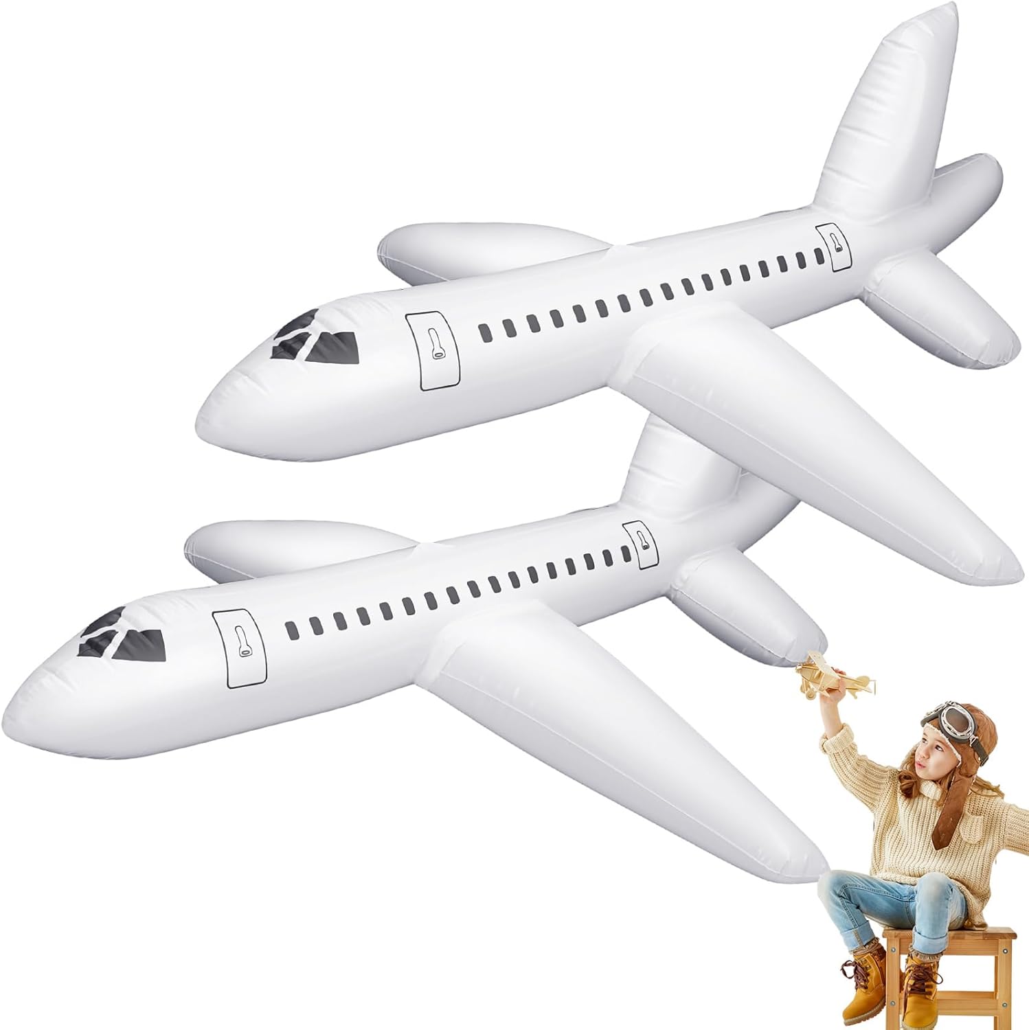 RoundFunny 2 Pcs 120 Inch White Large Inflatable Airplane