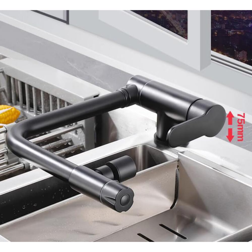 Grifo 3 Vias Osmosis Abatible Grifo de Cocina Giratorio Orificio Único Latón Agua Fría y Caliente Agua Purificada Grifo de Cocina 3 Vias-Negro