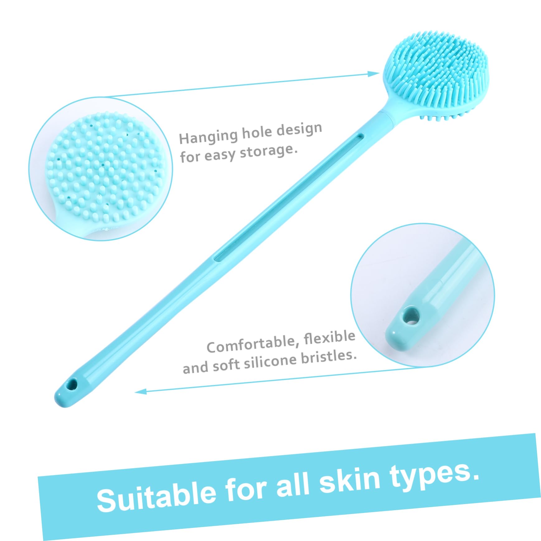 Healvian 3 Piezas Cepillo De Baño Esponja Para Bañarse Cepillo Corporal De Mango Largo Exfoliante Suave y Flexible Exfoliante De Silicona Esponja De Baño Gel De Sílice Piel Suave Accesorios