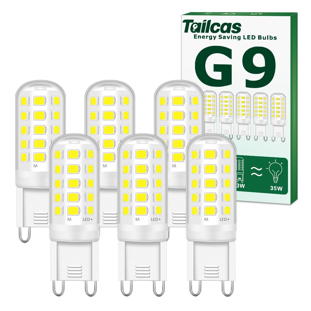 Tailcas G9 LED Lampen Kaltweiss 6000K, 3W LED Lampe Ersatz für 30W 40W 50W Halogenlampen, 350 Lumen G9 Leuchtmittel, Nicht Dimmbar Kein Flimmern, 360° Abstrahlwinkel, AC 220-240V 6er Pack