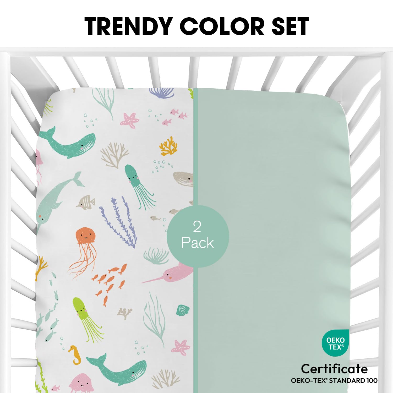 Little Grape Land Cot Sheets for Boys Girls 2 Pack Cot Sheets Fitted Size 60 * 120 * 15cm for Crib and Toddler Mattresses Soft Breathable Microfibre - Image 2