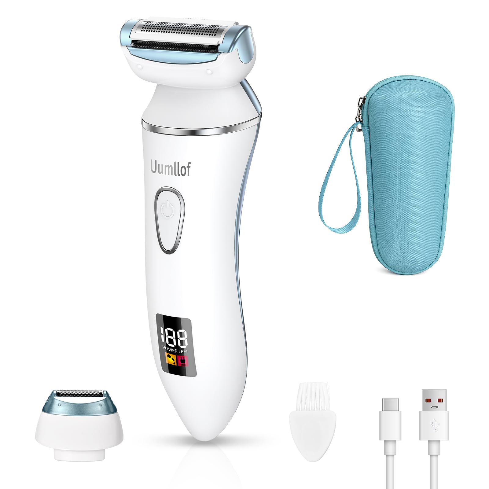 Afeitadora Eléctrica Mujer 2 en 1, Rasuradora Íntima Mujer y Recortadora Bikini IPX7 Impermeable con Pantalla LED, Afeitadora Mujer para Piernas, Axilas y Zona Íntima con Estuche