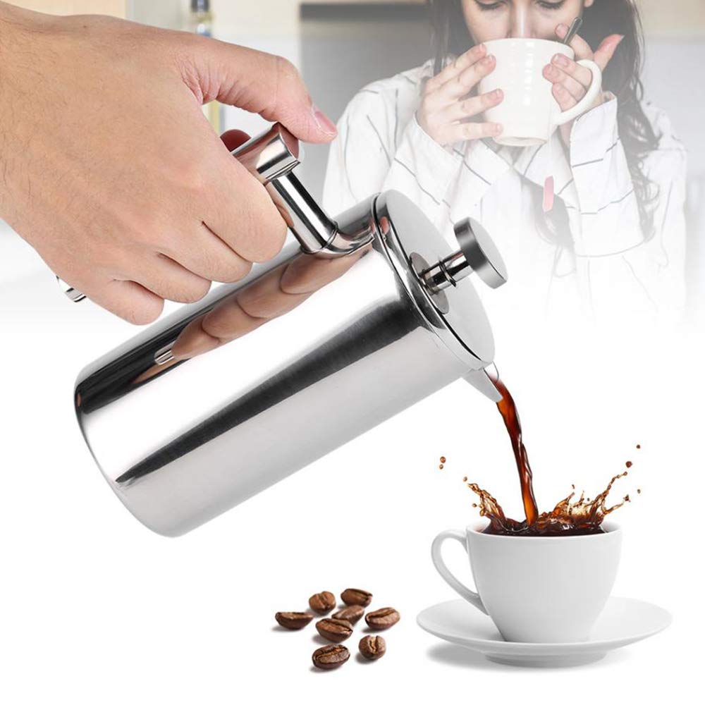 Ballshop Silver 350Ml Coffee Press Double Wall Maker Stainless Steel Cafetieres Shockproof Glass Pot Filter Maker Plunger Pitcher For Tea And Ground Beans Espresso