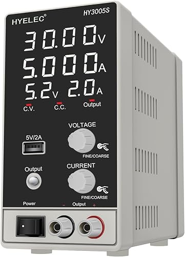 Fuente de alimentación CC variable 30V 5A, Hyelec Fuente de alimentación regulada de conmutación ajustable con pantalla LED de 4 dígitos, ajustes