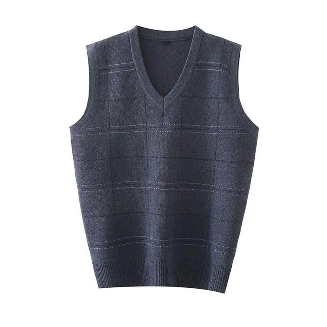 Men Chic Loose Sweater Vest V-Neck Sleeveless Knitted Sweaters Vests Striped Retro Preppy-Style Simple All-Match Vest