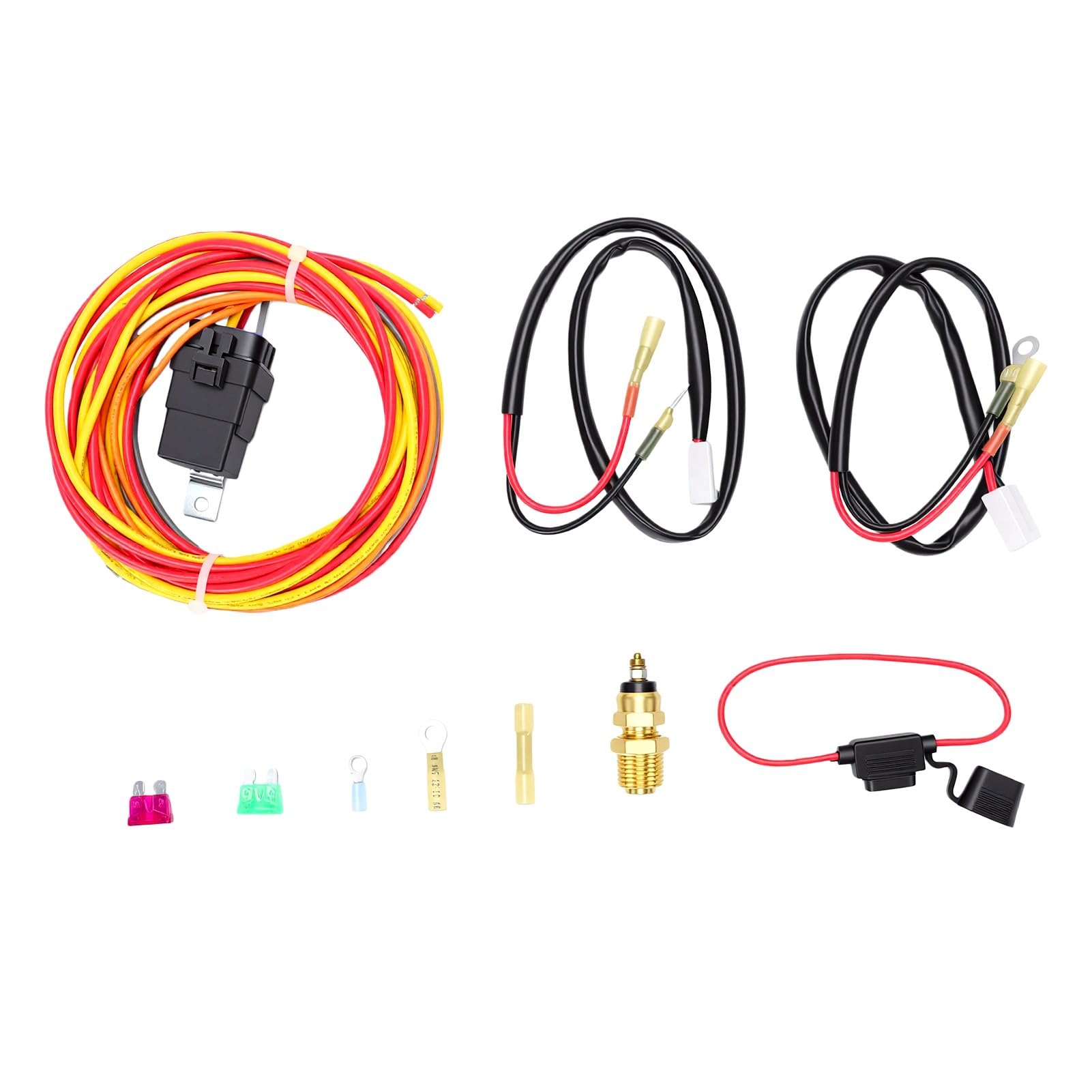 Haofy Kit de Cableado de Ventilador Eléctrico con Interruptor de Control de Termostato, Arnés de relé de Ventilador de Refrigeración Universal para Sistemas de Refrigeración de