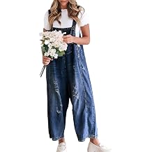 Sukany Women's Vintage Casual Denim Jean Overalls Loose Distressed Bib Dungarees Adjustable Baggy Harem Romper Jumpsuit Pants