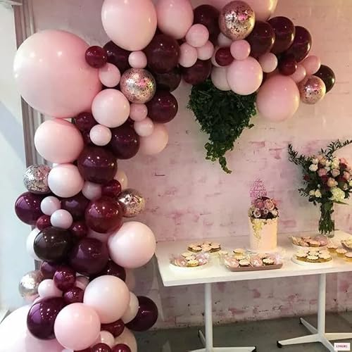140Pcs Diy Burgundy Garland Balloons Kits With 18/12/10/5Inch Metallic Chrome Balloons For Birthday Party Celebration Graduation Wedding Baby Shower Ceremony Anniversary Balloon Chain. (Burgundy) #TOP2