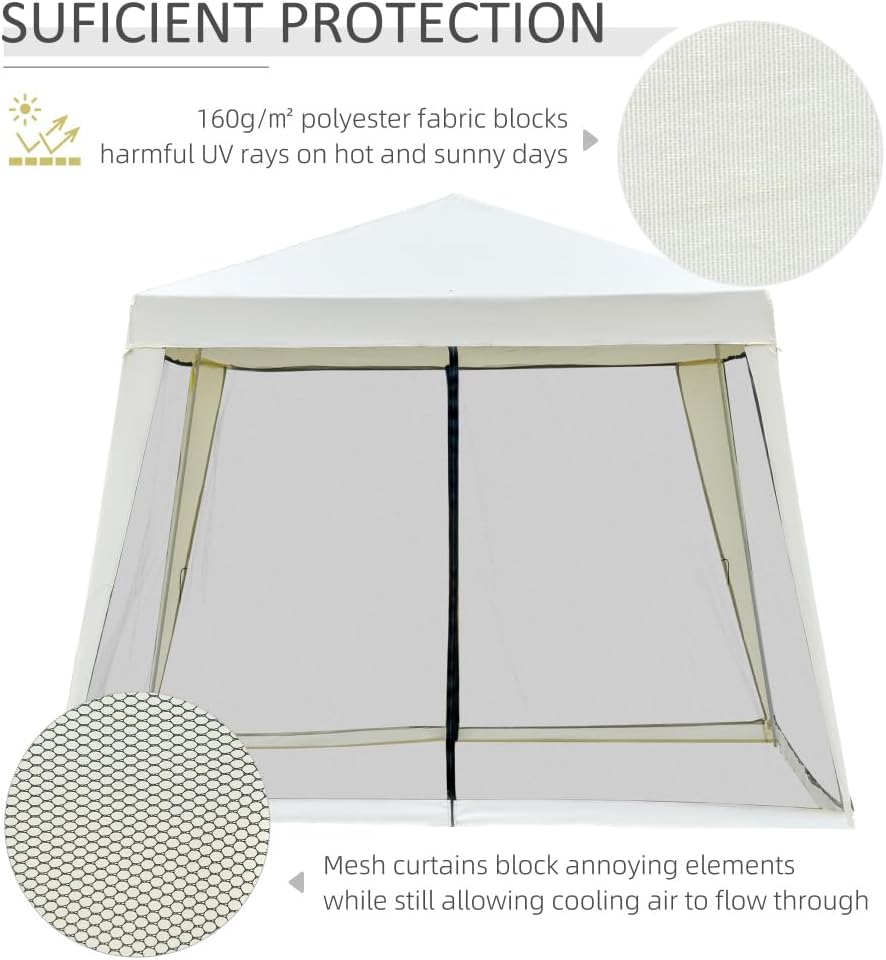 10 Foot by 10 Foot Outdoor Canopy Tent with Slant Legs and Mesh Sidewalls for Patio Shade