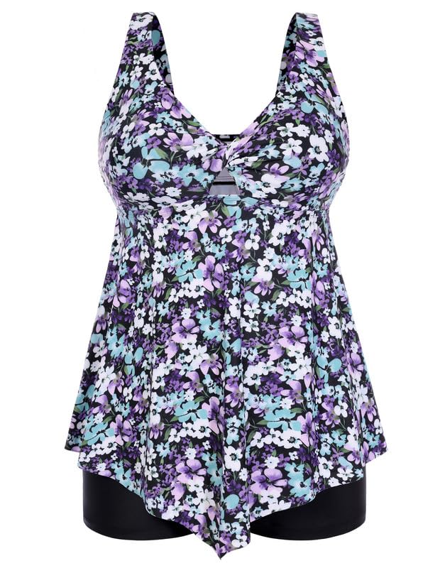 Hanna Nikole Tankini Damen Set Große Größen Zweiteilig Bauchweg Badeanzug Cut Out Tankini-Tops Mit Badeshorts Push Up Bademode Verstellbare Badebekleidung Crossover Schwimmanzug Elegant Strandmode