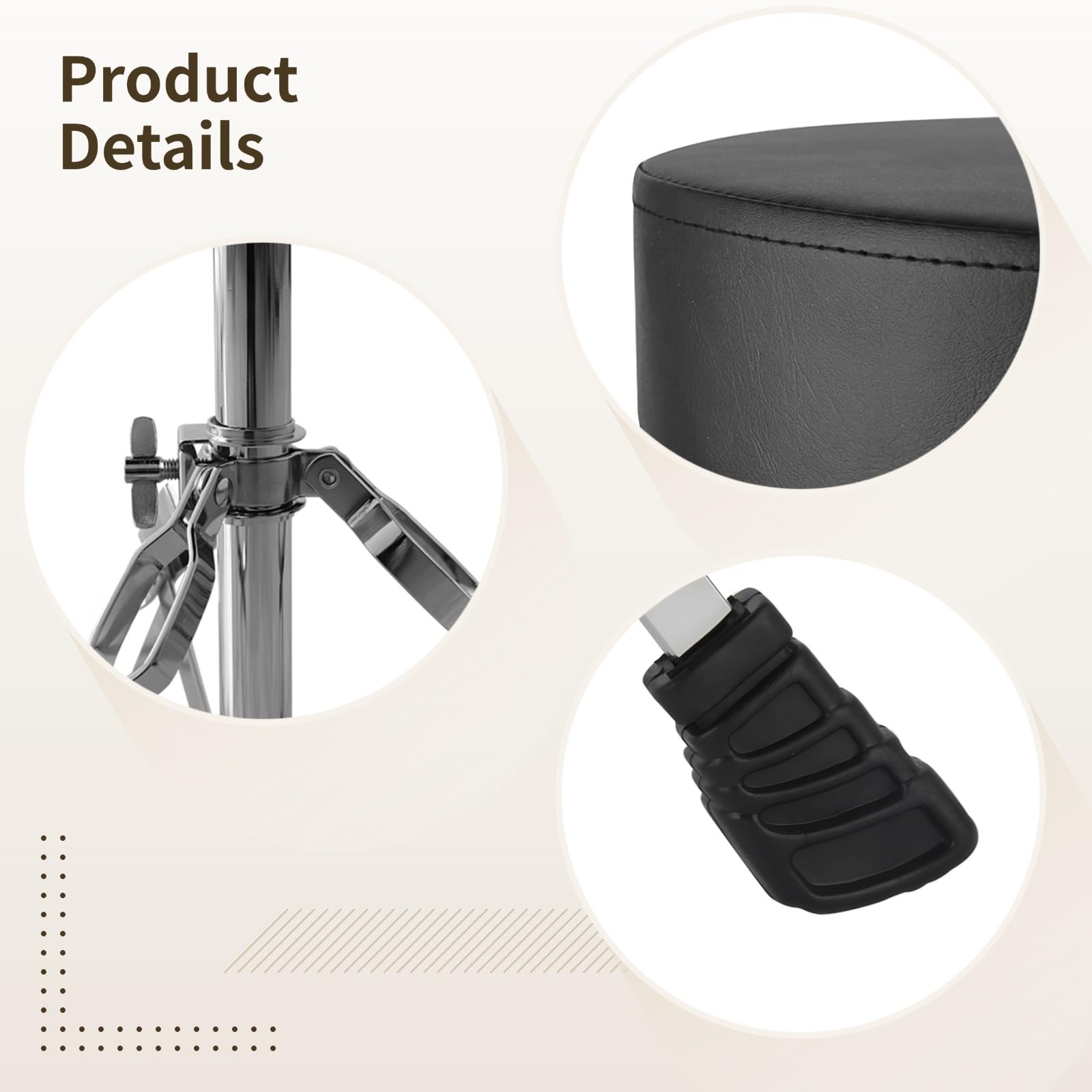 Drum Throne con altezza regolabile (42,4-55,1 cm), robusto sgabello imbottito con base in acciaio a 3 gambe, design pieghevole e piedini antiscivolo per batteristi e musicisti