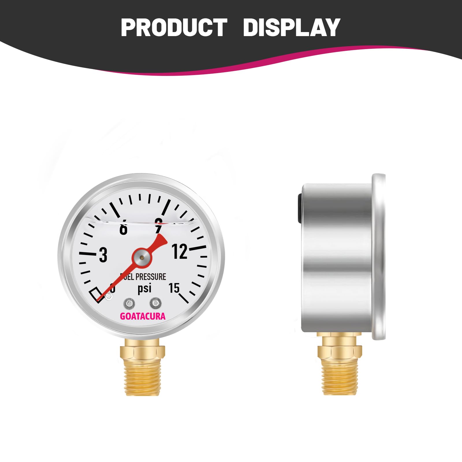Manómetro de presión de combustible de 0-15 psi con relleno de glicerina, esfera de 1-1/2", caja de acero inoxidable 304, montaje inferior NPT de 1/8", alta precisión, para medir la presión del comb